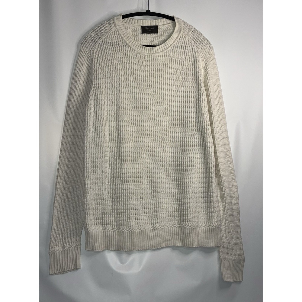 Berluti Sweater Paris Cable Knit Wavy White Cashmere Cotton Blend Sz 42 (52 EUR)